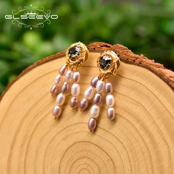 

XlentAg Natural Fresh Water Pearl Handmade Original Earrings For Women Girl Wedding Party Gift Fine Jewelry Korean Aretes GE0816