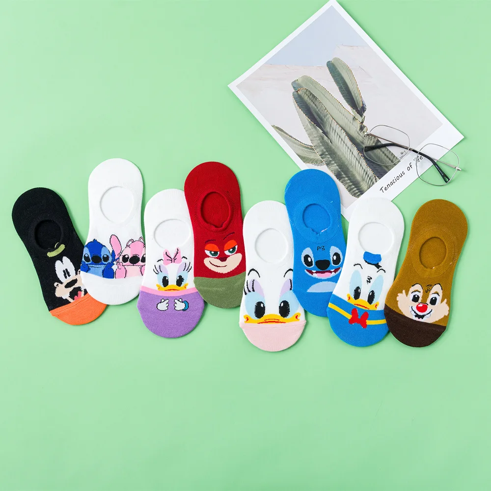 Disney Mickey Mouse pato de algodón calcetines zapatillas de punto de dibujos animados calcetines invisibles de señora calcetines de las niñas comodidad corto hombres barco calcetín