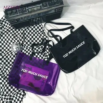 

Transparent Women Shopping Bag Portable PVC Bag Large Capacity Shopping Totes Women Shoulder Beach Travel Handbags