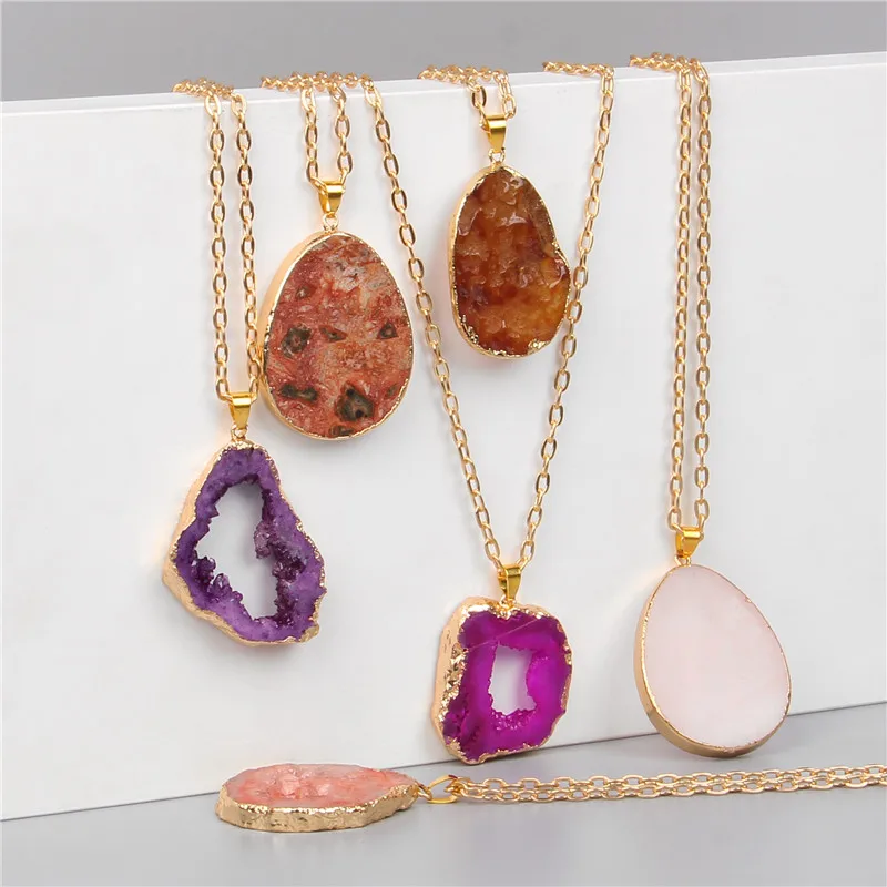 Acrylic Druzy Stone Faux Quartz Pendant Necklace - Geometric Round Charm  Delicate Gold-Tone Chain - Walmart.com