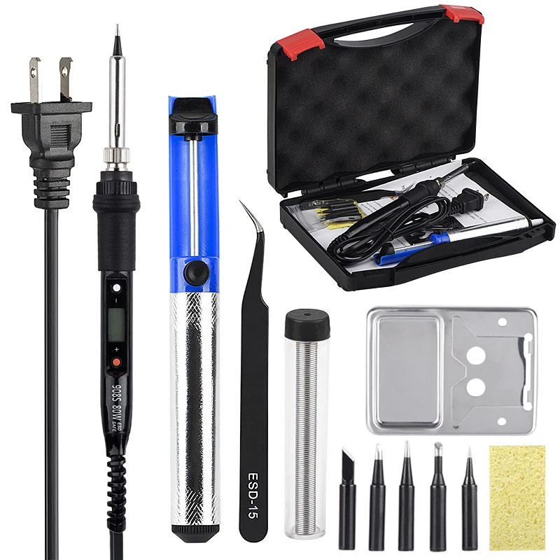 

JCD Electric Soldering iron 80W 220V LCD adjustable temperature solder iron kit Welding tool set soldering tips Desoldering Pump