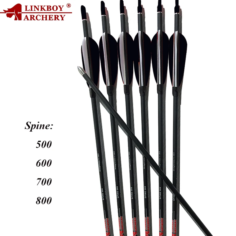 Стрелы Linkboy из чистого карбона 6 шт. стрелы ID4.2mm Spine500 600 700 800 для стрел аксессуары