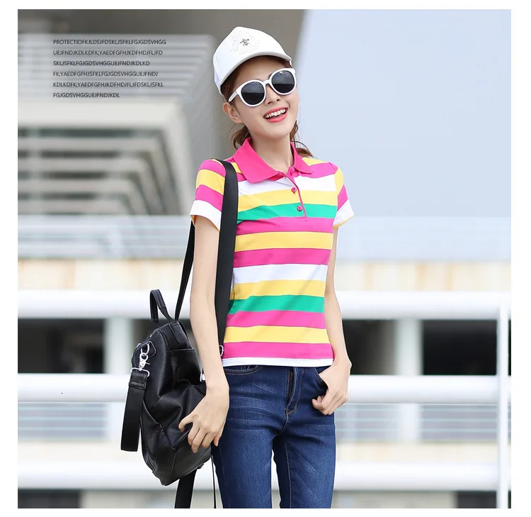 Ruoru M-6XL large size muticolor striped polo shirt women summer spring polo women short sleeve polo femme polo shirt