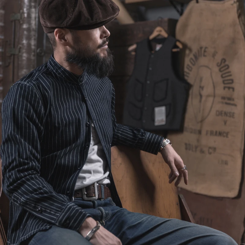 Bronson винтажные 10 унций джинсовые Wabash рабочие рубашки для мужчин в полоску рабочая
