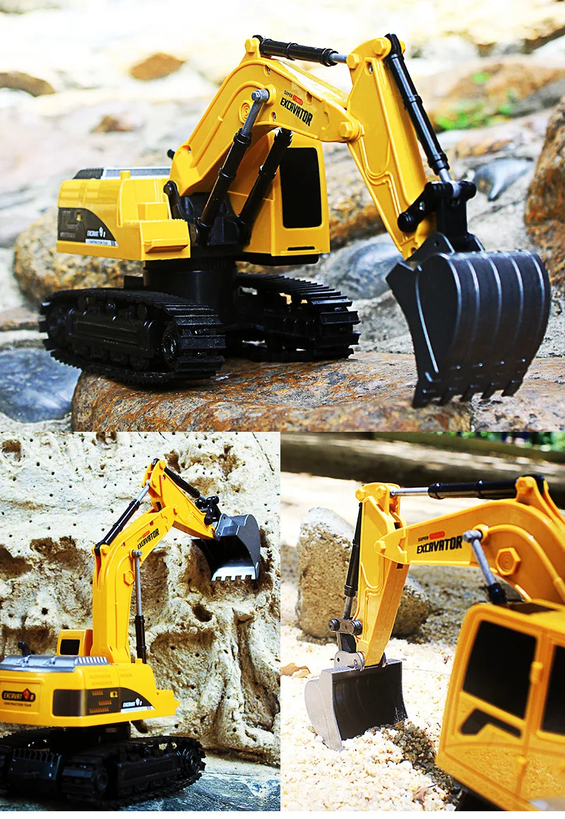 

Mini Kids Toy RC Excavator With Musical And Light Yellow Truck Beach Toys RC Engineering Car Simulation Tractor Christmas Gifts