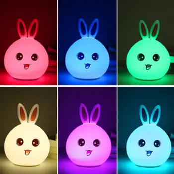 

Rabbit Silicone LED Night Light USB Rechargeable Lamp Touch Sensor Light 18CM USB LED Moon Night Color Changing LED