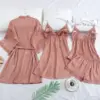 Rose imprimé Dot Robe de mariée ensemble vêtements de nuit décontracté intime Lingerie chemise de nuit chemise de nuit doux Homewear maison vêtements Kimono Robe ► Photo 3/5