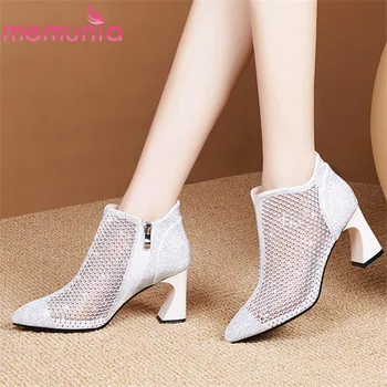 

MEMUNIA 2020 top quality ankle boots for women crystal zip pointed toe high heel boots elegant party wedding shoes woman