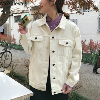 

Mozuleva Single-breasted Pockets Women Denim Jackets 2020 Spring Casual Loose Female Solid Jean Coats Ladies Streetwear Tops