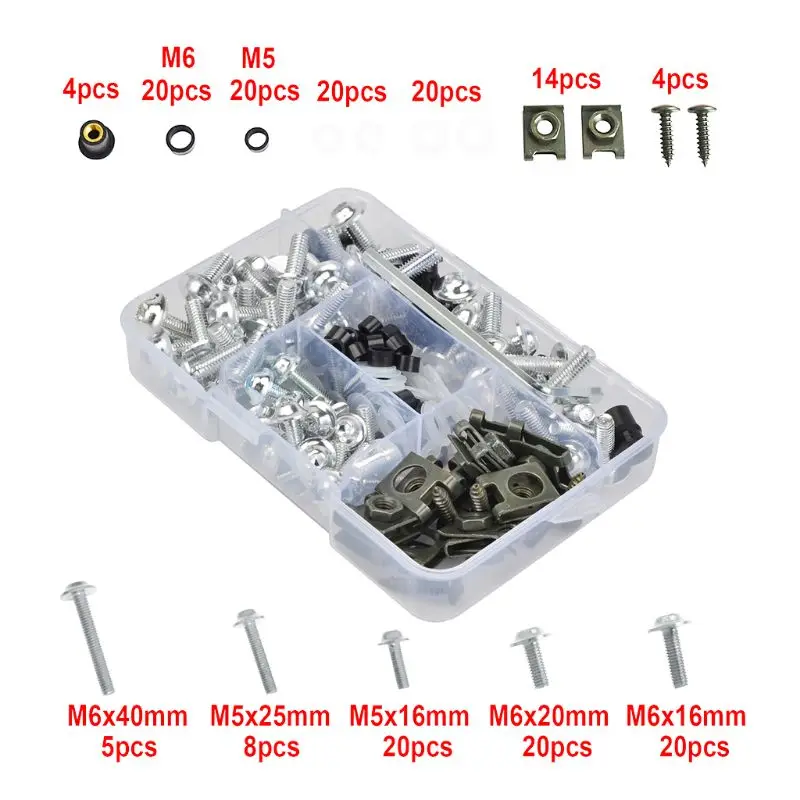 Juego de tornillos de carenado para motocicleta, Kit de tuercas de carenado de M6, 6 colores, 177 Uds.