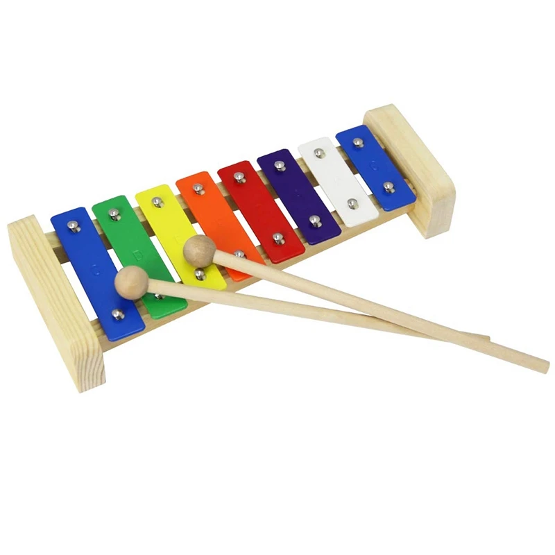 Деревянный ксилофон с 8 клавишами для детей, точно настроенный Glockenspiel, красочные ключи с Гравированными нотами