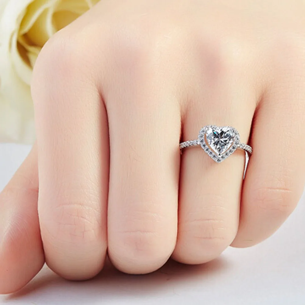 Fashion Jewelry Ring Heart Shape CZ Crystal Wedding Rings For Women Romantic Gift