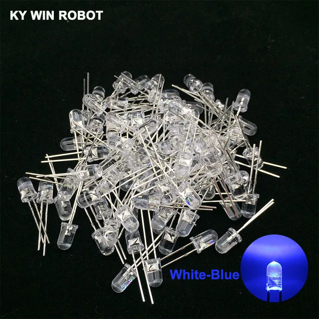 100pcs 5mm LED Diode 5 mm Assorted Kit White Green Red Blue Yellow Orange Pink Purple Warm white DIY Light Emitting Diode 100pcs White-Blue