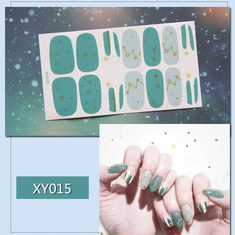 Lamemoria 14 типсов Луна Звезда полное покрытие наклейки для ногтей Обертывания украшения DIY для красоты ногтей наклейки простые наклейки самоклеющиеся - Цвет: XY015