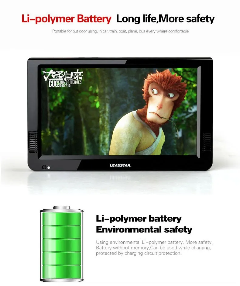  Leadstar 10 Inch Atsc T &Analog Portable Mini Tv Support H265/Hevc Dolby Ac3 HDMI INPUT Used At Hom