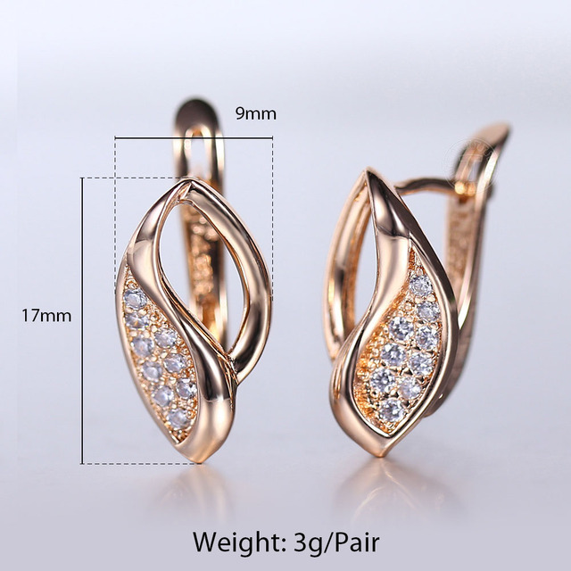 Shaped Stud Earring 585 White Rose Gold Color Geometric Cut Out Leaf Clear Cubic Zircon Drop Earrings for Women Girl GE291