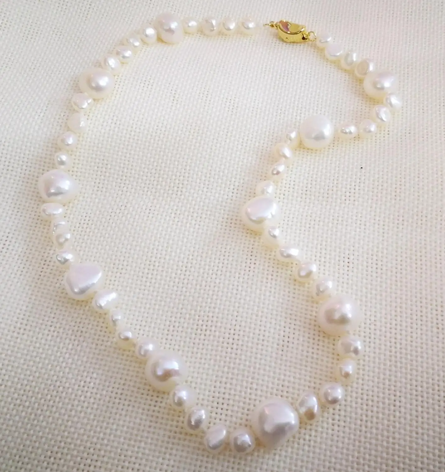 

12x13mm 6x7mm white baroque flat pearl mixed necklace 925 gold clasp real Natural freshwater pearl Women Jewelry 43cm 40cm 17''