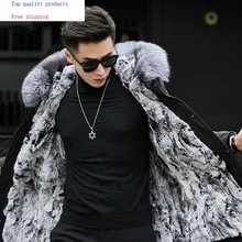 Натуральное меховое пальто, мужское зимнее пальто с натуральным мехом кролика, Мужская парка с длинным капюшоном, Casaco RS5196A YY1364