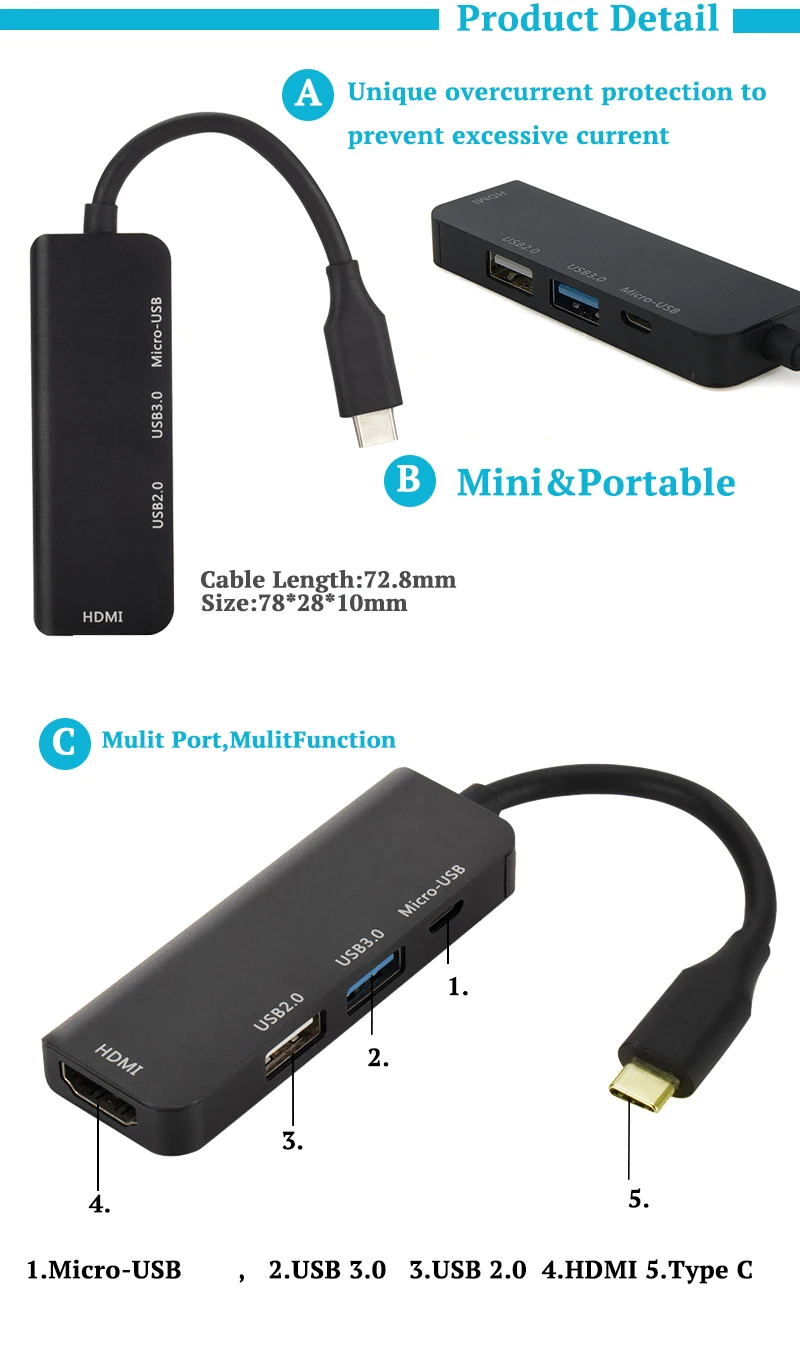 Asunflower USB C концентратор тип C до 4K HDMI адаптер usb-хаб HDMI с Micro-USB зарядка USB 3,0 2,0 порт для MacBook Pro 13