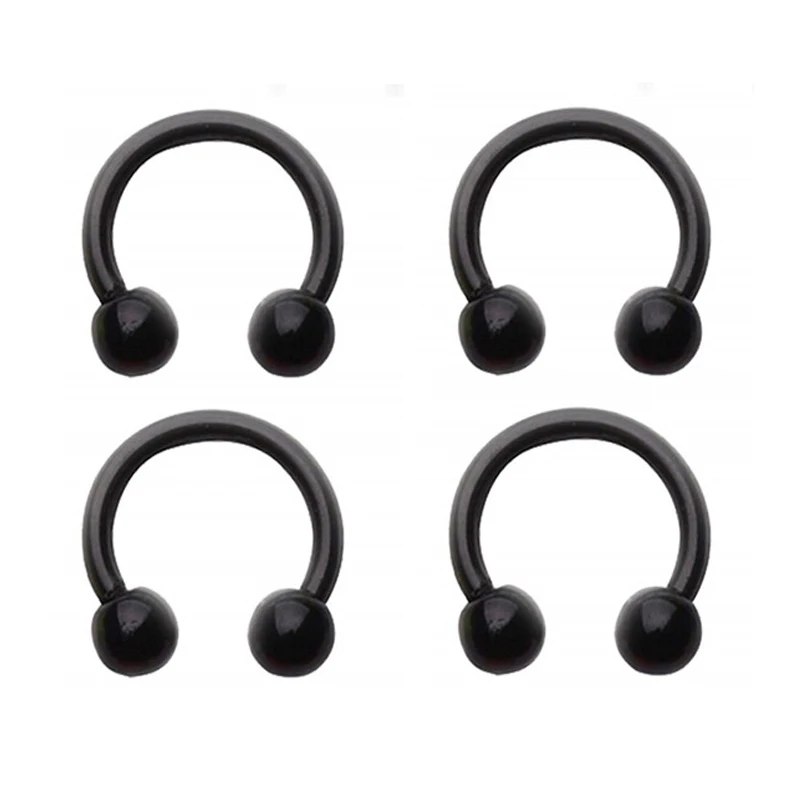 4 PCS Black Нос Подкова кольцо обруч черный белый 4 шт. поддельные акриловые спирали пирсинг гвоздик для козелка хрящевая перегородка кольцо для женщин мужчин ювелирные изделия для тела - Окраска металла: 4 PCS Black