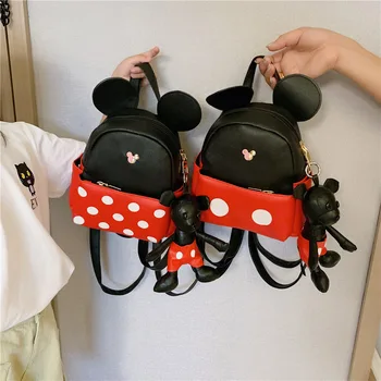 

Cartoon Mickey kindergarten School bag +Doll Pendant Lady Children Travel Backpack For Girl Cute Parent-Child Backpack