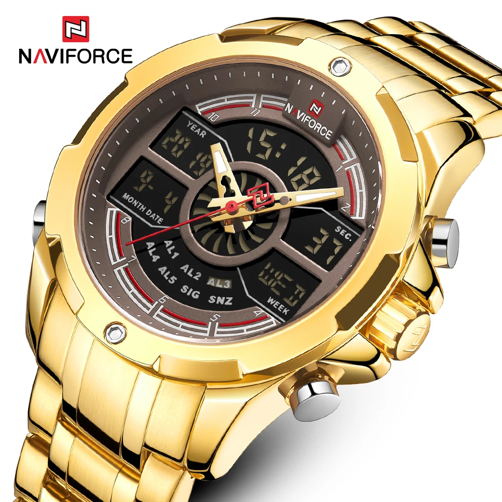 Часы наручные NAVIFORCE Мужские кварцевые водонепроницаемые спортивные цифровые