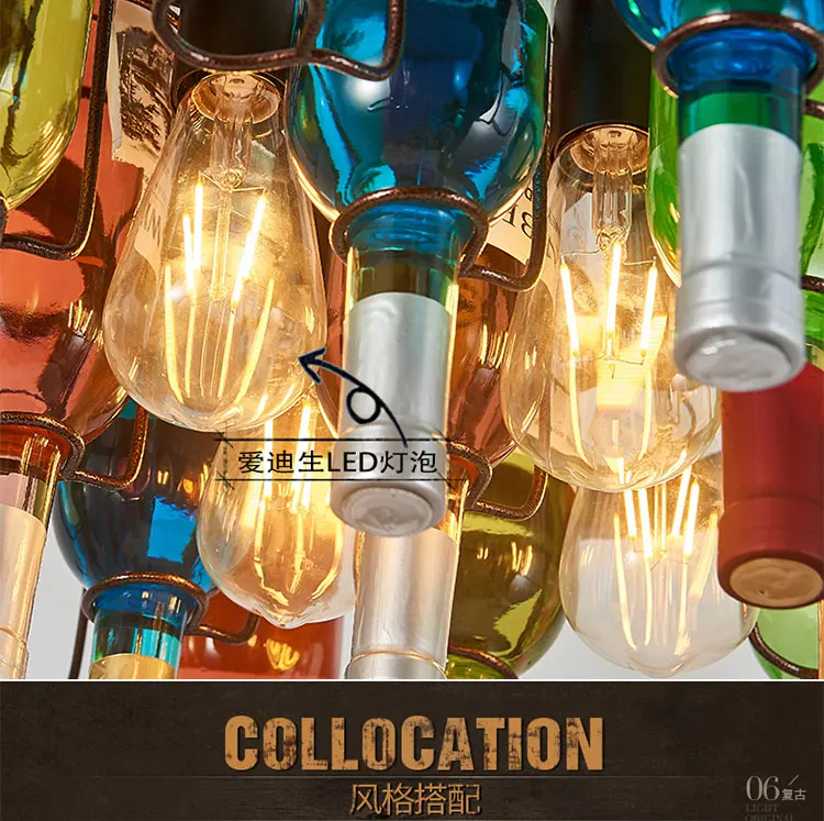 Американский стиль ретро промышленный цвет бутылка вина подвесной светильник художественная оригинальность личность Бар Ресторан Кофейня лампа