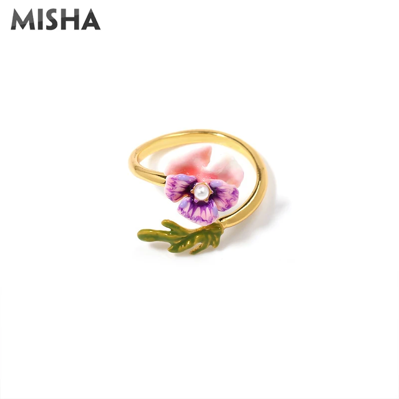 MISHA Enamel Glaze Rings For Women Pansy Flowers Open Rings Ajustable High Quality Jewelry Trendy Friend Gifts