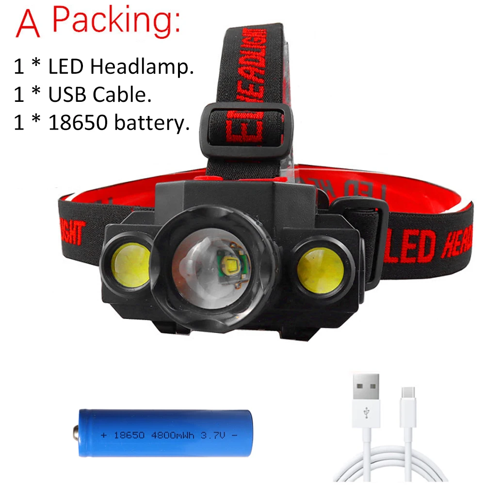 

LED High Power Head Mounted Flashlight Rechargeable Camping Fishing Head Lamp Outdoor Spotlight Headlight 18650 Battery