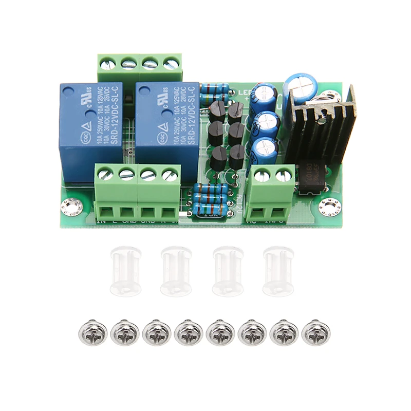 1PC High Quakity Stereo Loud Speaker Protection Board 10A Dual Channel 3S Delay Soft Start Circuit With LED Instructions Lights