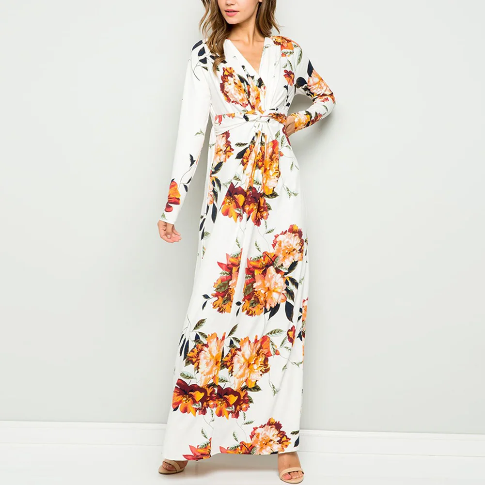 

2019 Autumn Long Dress Floral Print Women's Summer Boho Maxi Long Dress Tunic Maxi Dress Women Evening Party Dress Vestidos