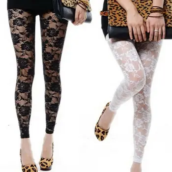 

New Women Floral Lace Footless Through Rose Hollow Tights