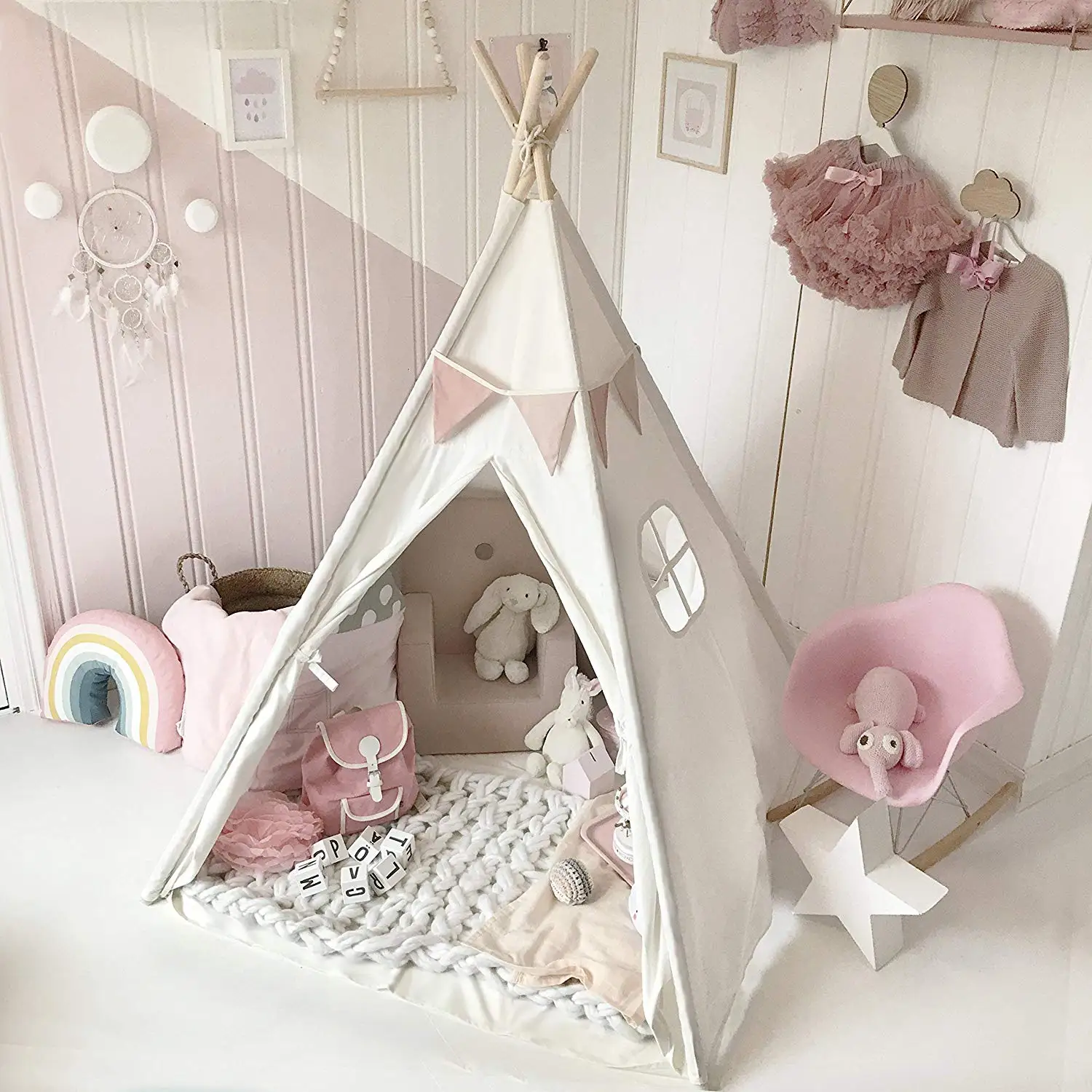 

Kids White Tent DIY Canvas Sleeping Nest Height 130cm/135cm/160cm Play House Wigwam Room Children's Tent Game House Kids Decor