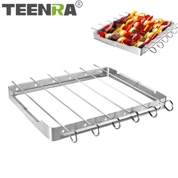 

TEENRA Stainless Steel BBQ Grill Skewers Mini Foldable 1 Barbecue Grill 6 Skewers Barbecue Accessories For Home Party Use