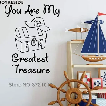 

JOYRESIDE Pirate Box Wall Decals Kids Room Decor You Are My Greatest Treasure Wall Decal Baby Boy Room Decoration Mural WM336