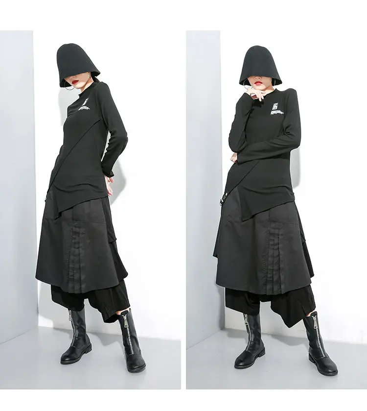 XITAO/необычная черная футболка с буквенным принтом, женская одежда, Модная приталенная Универсальная футболка с воротником-стойкой, новинка ZLL4428