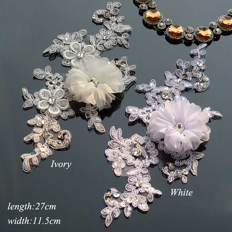 

1Pair Lace Flower Embroidery Patches DIY Sewing Wedding Dress Applique Accessories