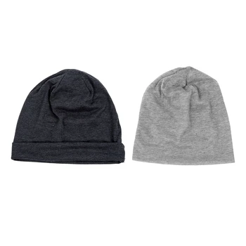 

2 Pcs Men Women Beanie Solid Color Hip-Hop Slouch Unisex Knitted Cap Hat, Light Gray & Deep Gray