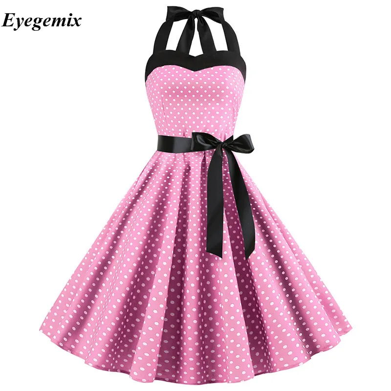 Платье в горошек, Ретро стиль, Холтер, вечерние платья, Хепберн, Ретро стиль, 50 S, 60 S, Pin Up, рокабилли, платья, халат размера плюс, Элегантное летнее платье - Цвет: A3