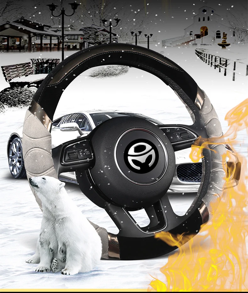Зимняя Новинка, плюшевый чехол на руль, бархат+ углеродное волокно, высокое качество, размер M, для 37-38 см, рулевое колесо, автомобильный стиль