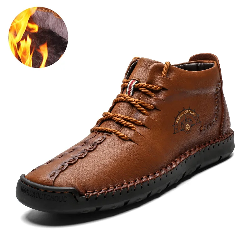 Модные мужские ботинки; высококачественные зимние ботильоны из спилка; теплая зимняя обувь на меху с плюшевой подкладкой; большие размеры 38-48; Zapatos - Цвет: dark brown fur