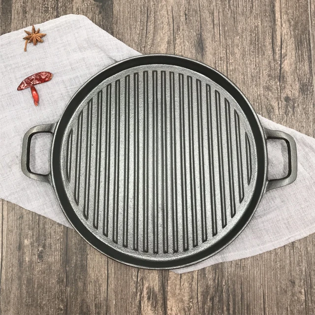 30cm Thickened Striped Cast Iron Steak Frying Pan Bbq Grill Plate Griddles  Meat Roasting Pan Uncoated Nonstick Cookware - Pans - AliExpress