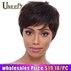 Uneed натуральные волнистые парики не Реми бразильские прямые человеческие волосы парик для женщин машинный не пахнет 6 дюймов, 1B, 63 г