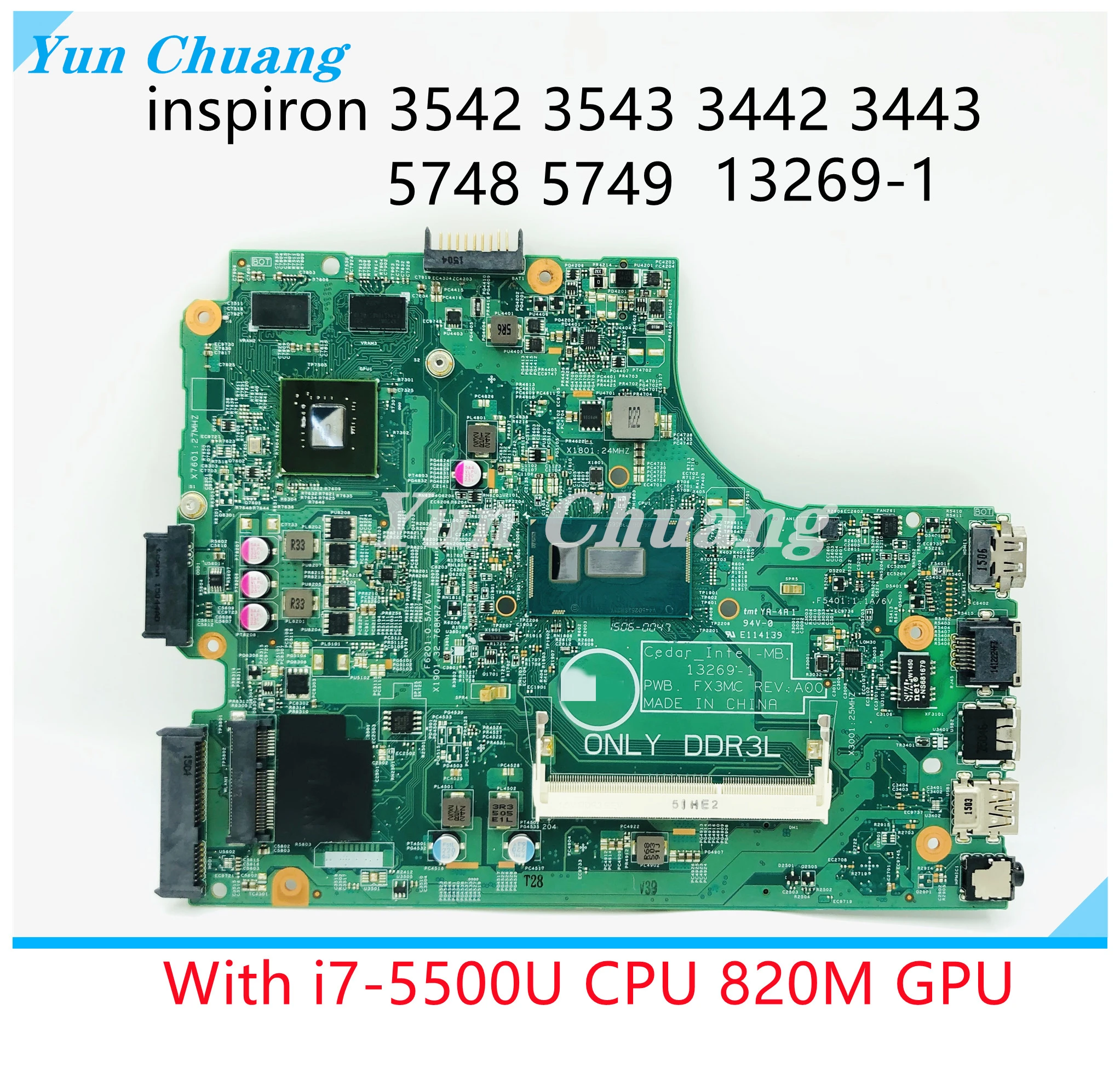 Материнская плата для ноутбука DELL Inspiron 13269 3543 3443 3542 3442 5749 материнская FX3MC со i7-5500U