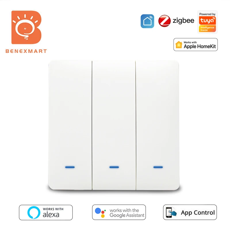 Настенный выключатель света Benexmart Tuya Zigbee ЕС переключатель с нулевой кнопкой