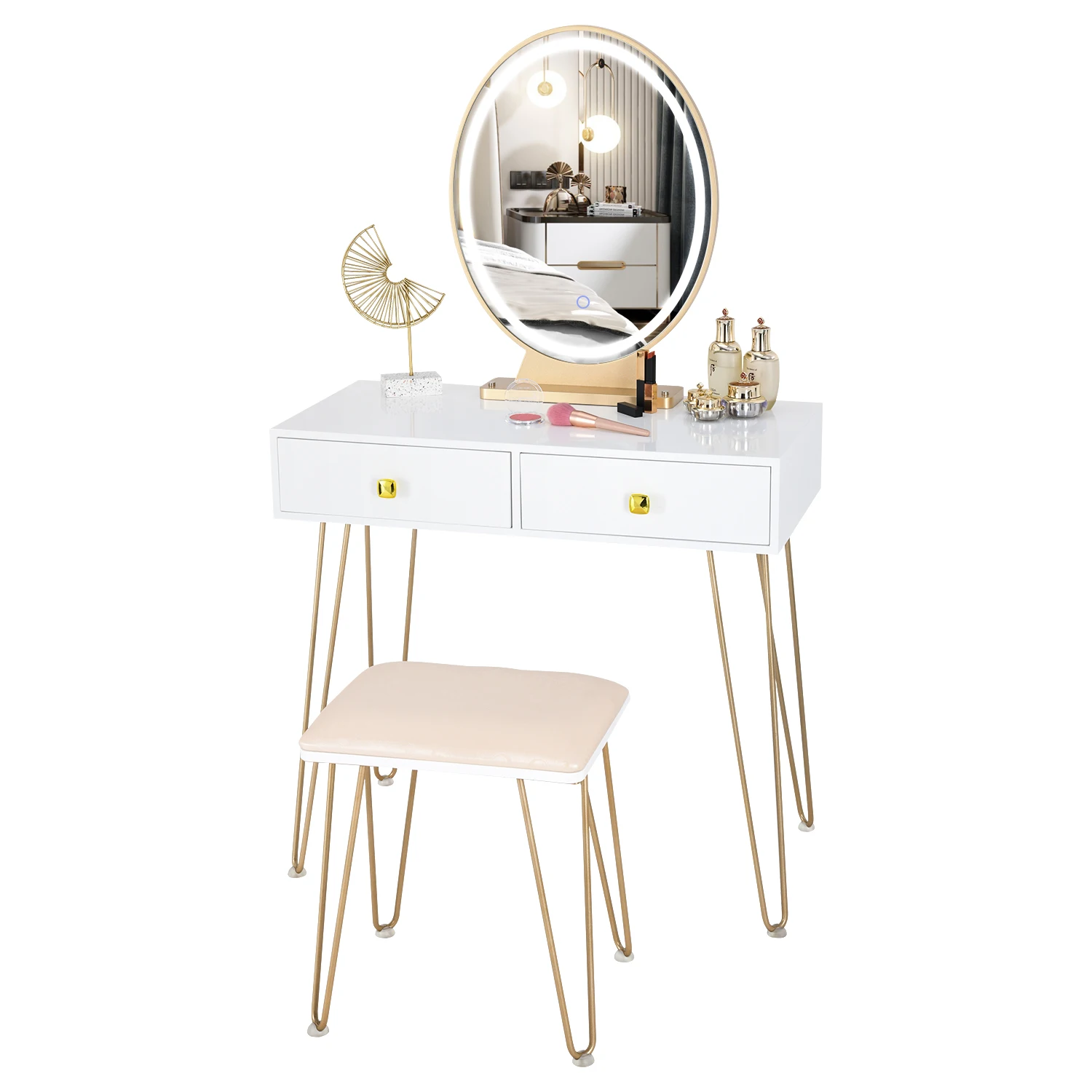 Simple Modern Dresser Household Bedroom Dressing Table Density Board Makeup T able With Mirror Drawer Lock Stool JJ13 |