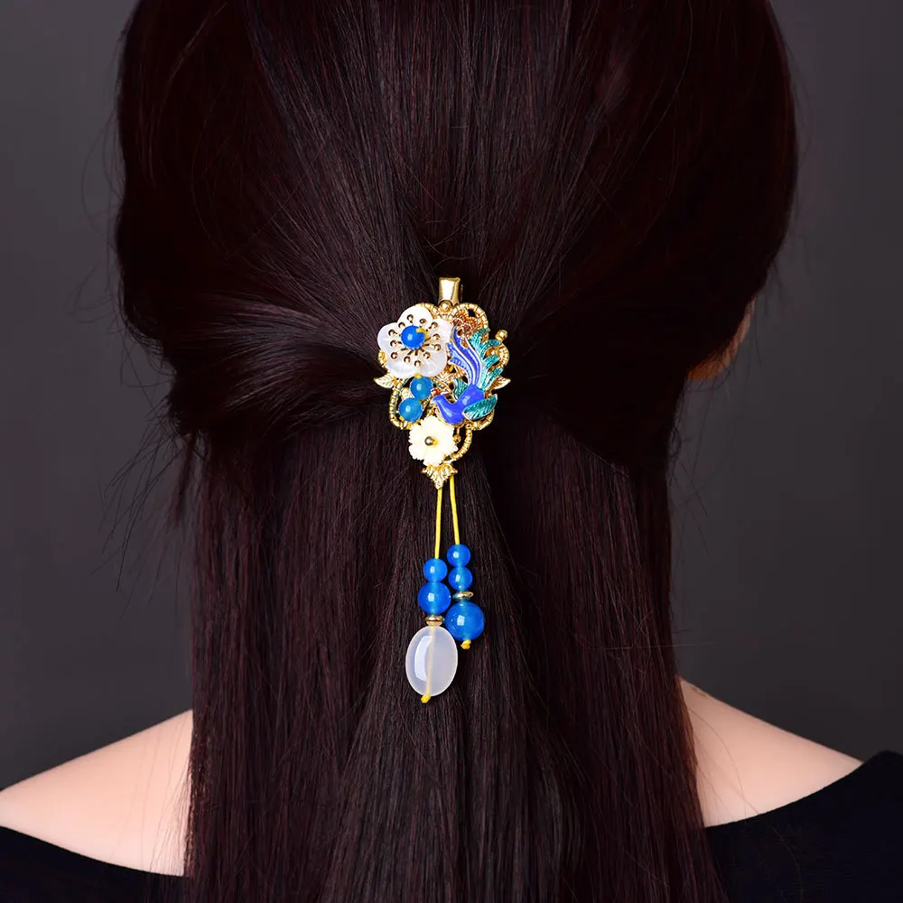 Клуазоне бусина Феникс Заколки в древней китайской династии Тан Queen Hair изделия