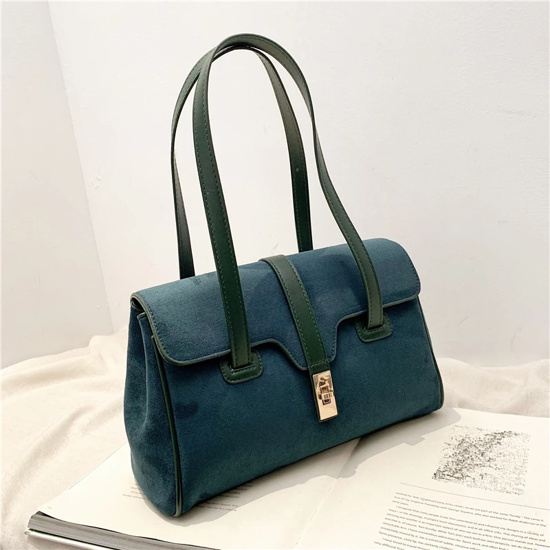 

Burminsa Vintage Big Suede Women Shoulder Bags Lock Design Plush Ladies Handbags Large Capacity Female Tote Bags Winter 2020
