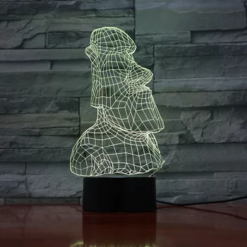 

Easter Island Stone Statue Acrylic 3D Lamp 7 /16 Colors Change Night Light Imitation Ancient Roman Portrait Decoration 15x20cm