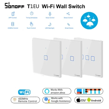 

Sonoff TX T1 EU 1 2 3 Gang Smart Switch WiFi/433/RF Smart Remote Control Wall Touch Light Switch work With Google Home Alexa